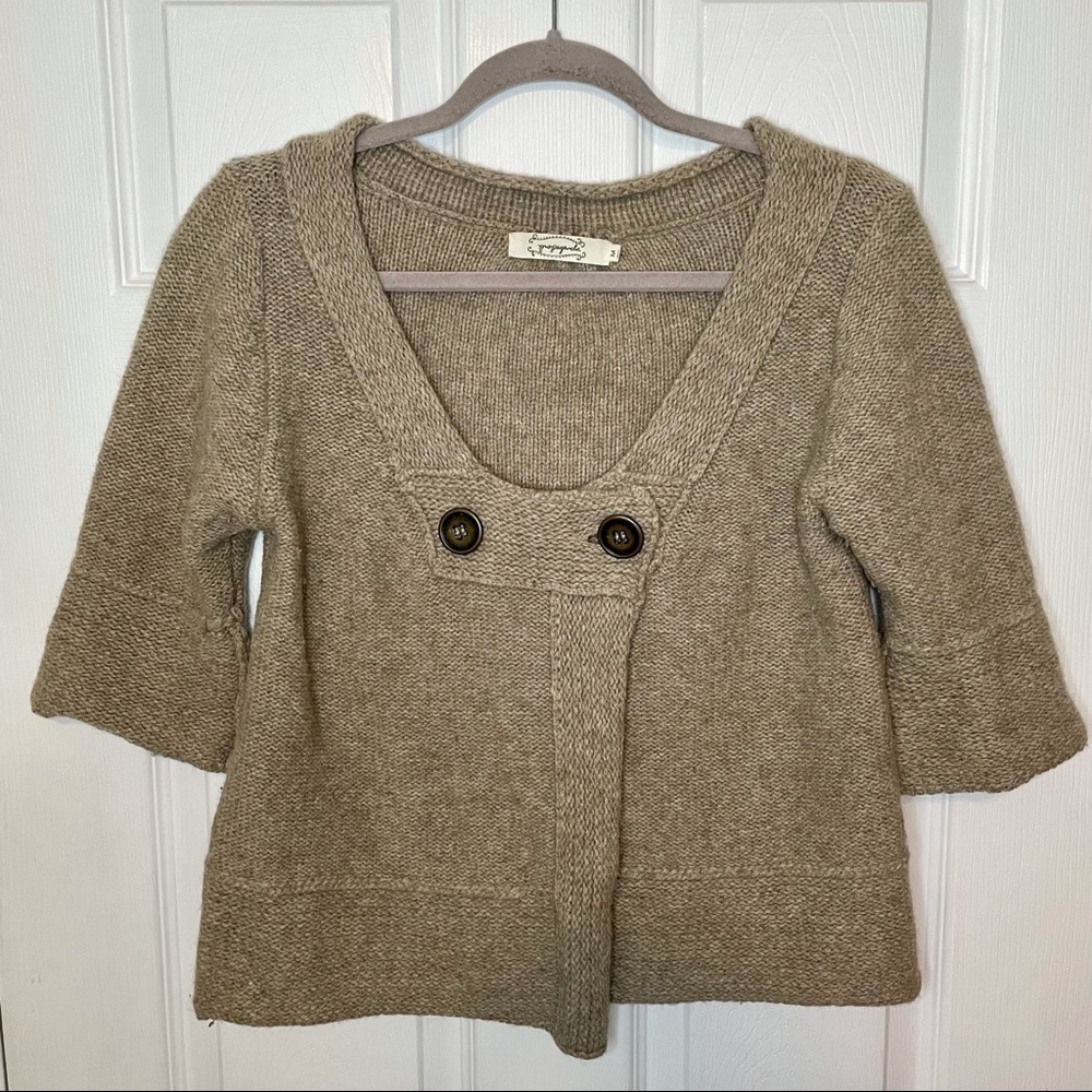 PROPAGANDA Tan Camel Wool Cropped Cardigan Button Sweater Medium